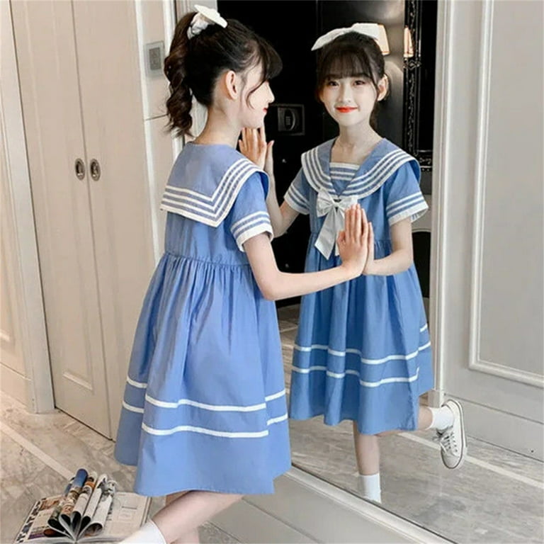 Aayomet Toddler Girl Dress Girls Loose Plain 3/4 Sleeve Casual Pocket  Ruffle Swing Long Maxi Dress with Belt,Blue 8-10 Years