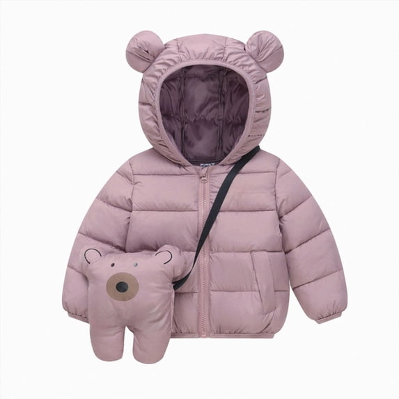 Aayomet Toddler Girl Winter Coat Ear-Trim Hooded Puffer Jacket Toddler Winter Coat with Bag (Pink,18-24 Months)