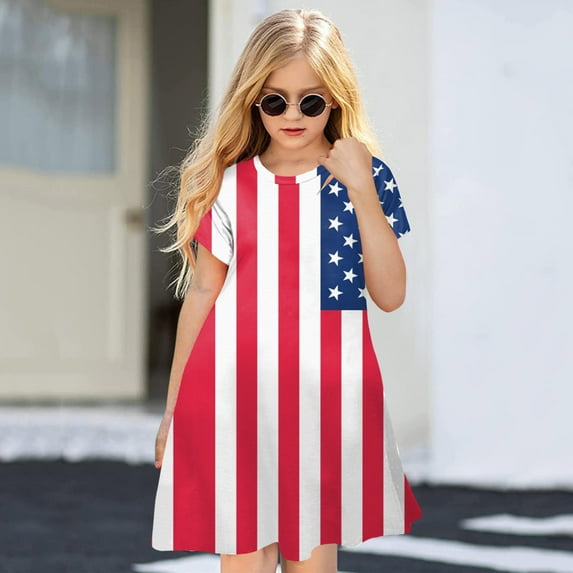 Aayomet Toddler Girls American Flag Dresses Patriotic Sleeveless Dress,Pink 9-10 Years