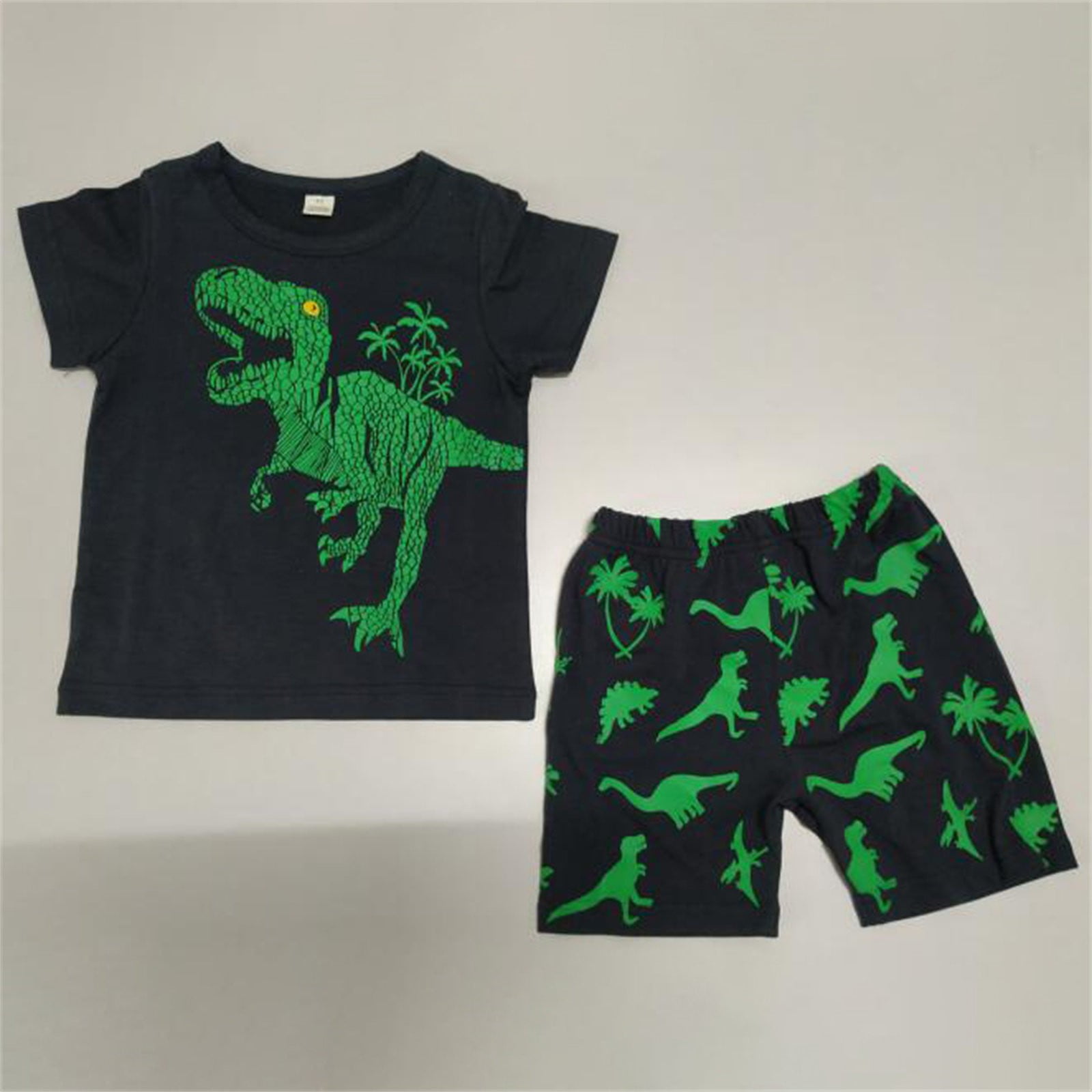 Toddler Kids Boys Summer Short Sleeve Dinosaur T Shirts Tops Shorts Outfits Clothes Set 2 To 7 Years 6 Piece Set,Green 3 Years