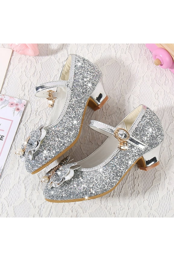 Toddler Little Kid Girls Dress Pumps Glitter Sequins Princess Bowknot Low Heels Party Dance Size 3 Shoes Girls,Gray 11 Little Kid