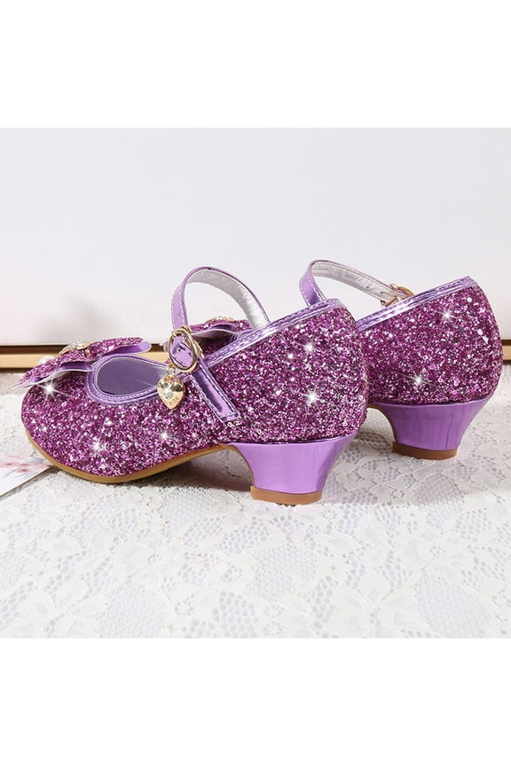 Toddler Little Kid Girls Dress Pumps Glitter Sequins Princess Bowknot Low Heels Party Dance Size 3 Shoes Girls,Purple 12.5 Little Kid