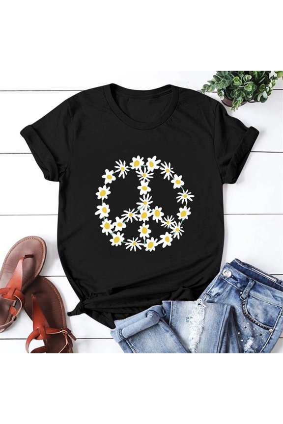 Tops For Women Casual Women's Deep V T-Shirt Summer Short Sleeve Loose Casual Top,Black S