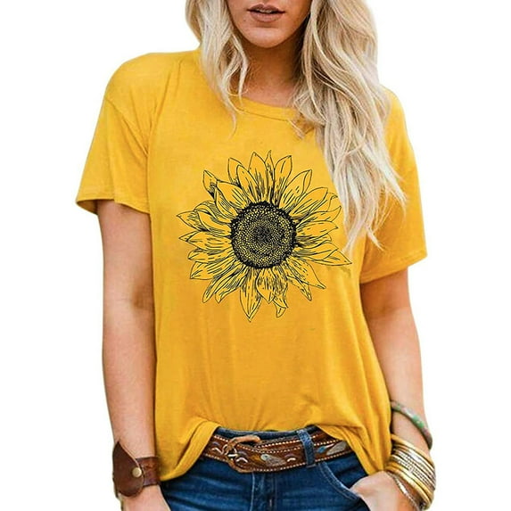 Aayomet Tops For Women Casual Womens Tops V Neck Summer Petal Sleeve Casual Tshirts,Yellow L