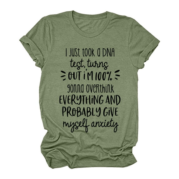 Aayomet Tops For Women Women Casual Top Shirt Letter Printed Shirt Blouse Short Sleeve Round Graphic Tees For Women Green,L