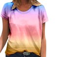 thumbnail image 1 of Aayomet Tops For Women Women Summer Casual Round Neck Gradient Print Short Sleeve T Shirt Top Summer Tops For Women Pink,S-XXL, 1 of 3