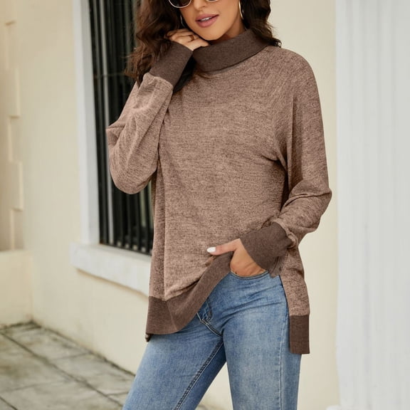 Aayomet Tops For Women Womens Tops Casual Long Sleeve Shirts with Kangaroo Pocket Side Split,Khaki XXL