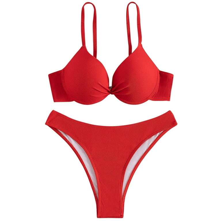 Aayomet Bikini Sets For Women Women Two Piece Swimsuit Push Up Underwire  Bikini Sets Bathing Suits Ruffle Bikini Top with Bottom Teen Girls,Red M