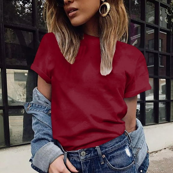 Aayomet Tshirts Shirts For Women Women's T Shirts Short Sleeve Casual Tops Loose V Neck Shirts Blouse Tunic Tee Top,Red M
