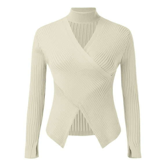 Aayomet Turtleneck Sweater Women 2023 Fall Winter Women's Fuzzy Popcorn Sweater V Neck Long Sleeves Loose Fit Sweatshirt Solid Tops Pullover,Beige XL