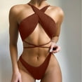thumbnail image 1 of Aayomet Two Piece Swimsuit For Women Women Color 2pack Rib Bikini Swimsuit Split Push Up Two Piece Bikinis Swimsuit Beachwear,Coffee XL, 1 of 5