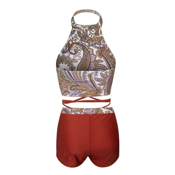 Aayomet Two Piece Swimsuit For Women Womens High Waisted Bikini Sets Pattern Print High Cut Swimsuit Bathing Suits,Red XL