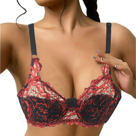 Aayomet Underwire Bra Women's Plus Size Full Coverage Underwire Unlined Minimizer Lace Bra,Red 75C