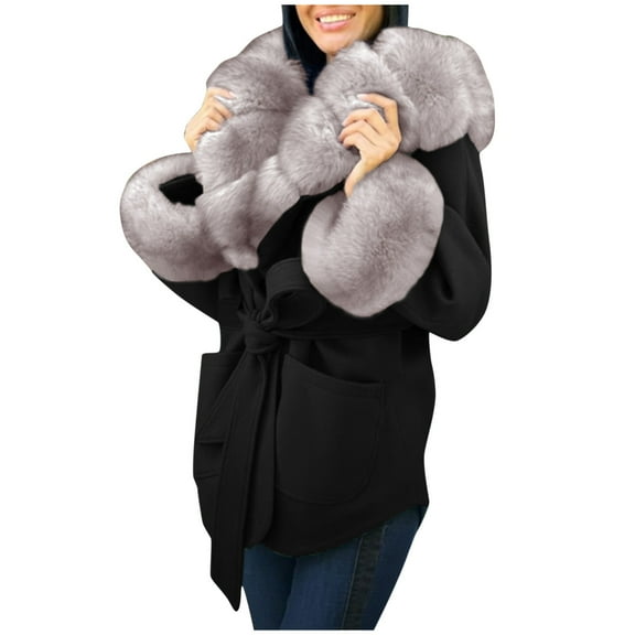 Aayomet Warm Winter Coats For Women Women Wool Blend Pea Coat Camel Notched Collar Double Long Outerwear Jacket,Black XL