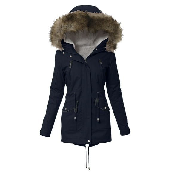 Aayomet Warm Winter Coats For Women Women's Heavyweight Long-Sleeve Hooded Puffer Coat,Navy S