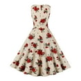 thumbnail image 1 of Aayomet Wedding Guest Dress Women's Retro Gown Sleeveless Round Neck Swing Party Gown,Khaki S, 1 of 5