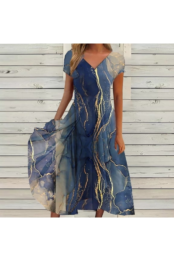 Wedding Guest Dresses for Women Women's Dress Casual Fashion Knitted Patchwork Women's Dress,Blue L