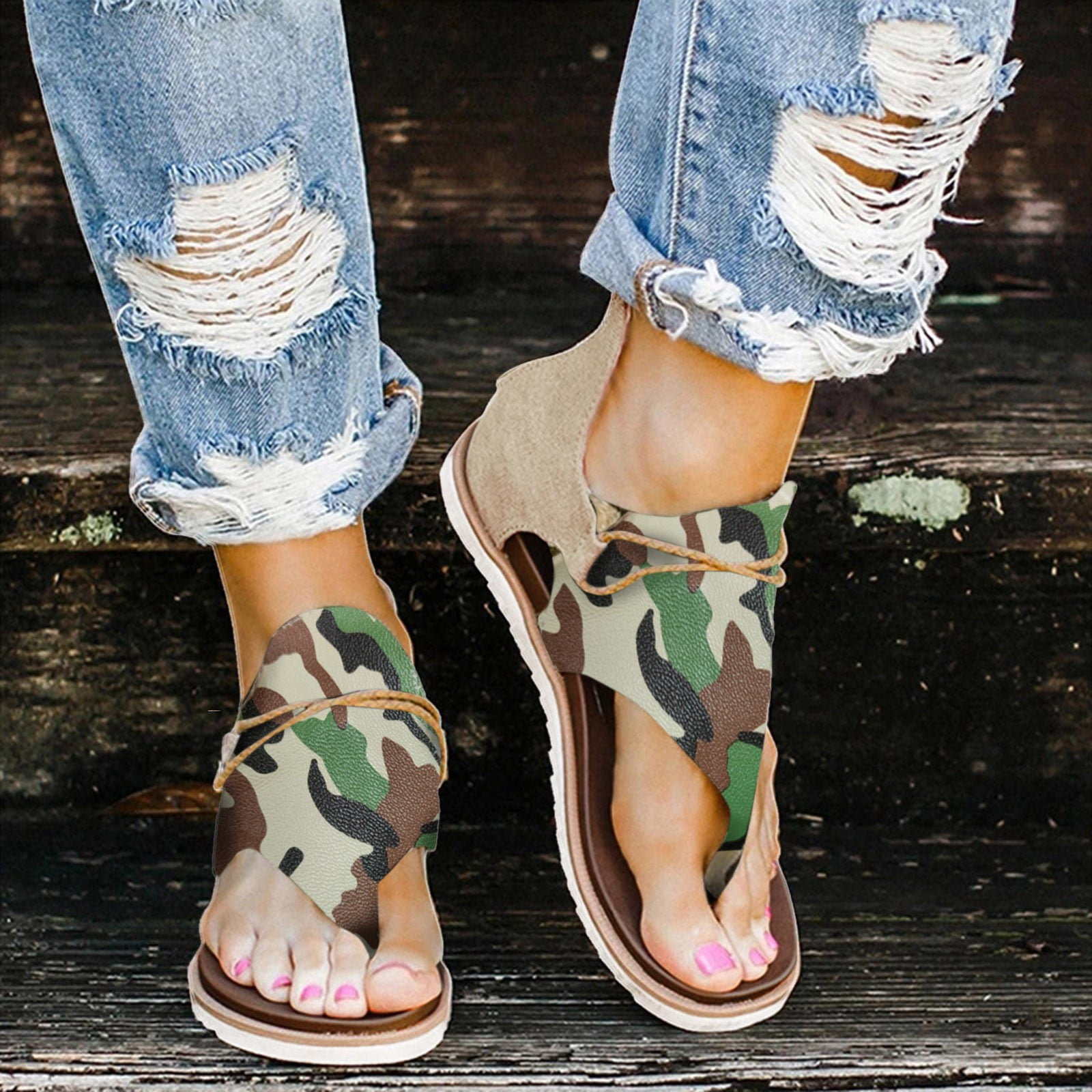 Aayomet Wedge Sandals for Women Comfy Flip Zipper Camouflage