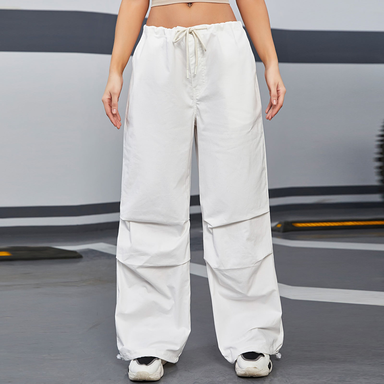 FQLWL Summer Loose White Drawstring Cargo Pants Women Outfits 2023