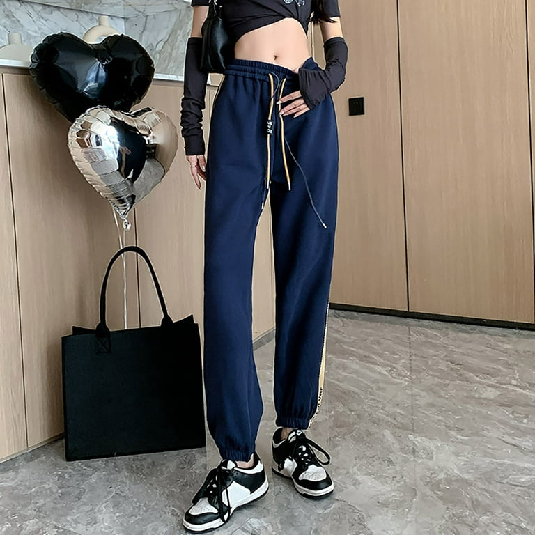 Aayomet Wide Leg Sweatpants Women Womens High Waisted Baggy Sweatpants  Comfy Cotton High Waist Jogger Pants Trendy Lounge Trousers with  Pockets,Blue S