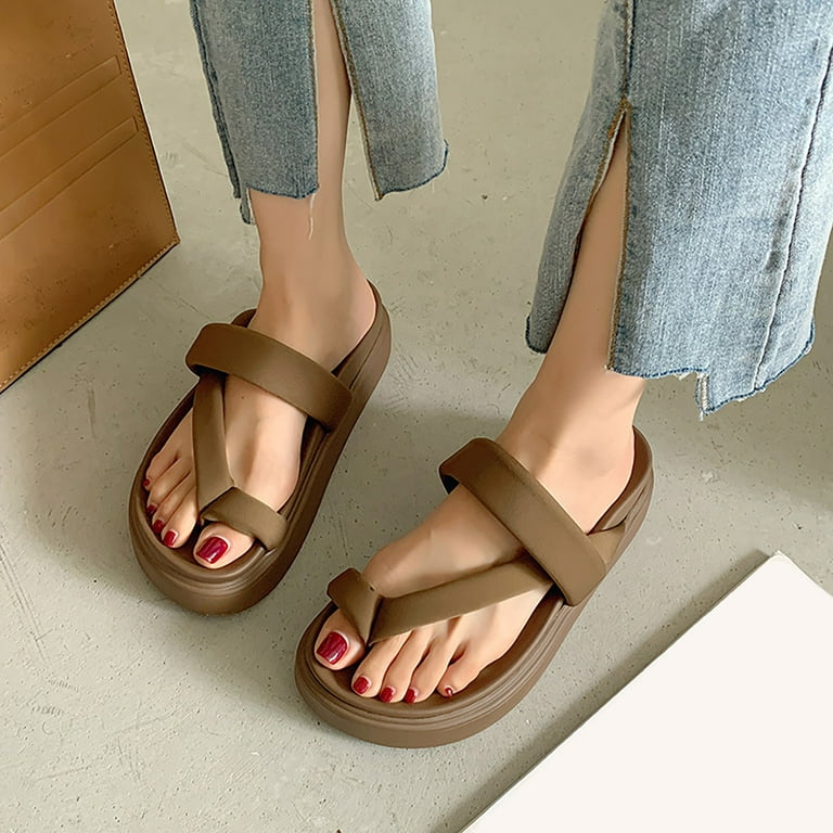 Aayomet Wide Width Sandals for Women Flip Flops Sandal For Women Summer  Ankle Strap Sandals Platform Soft Comfortable Shoes,Brown 6.5