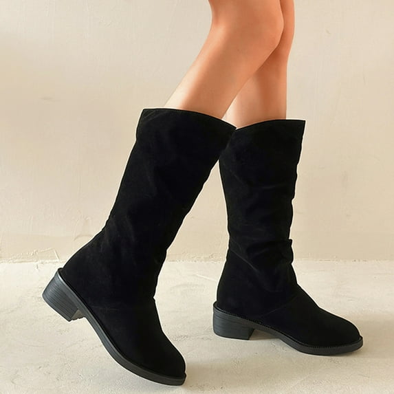 Aayomet Winter Boots for Women Plush Insulation Solid Color Suede Thick Heeled Long Boots (Black, 8)