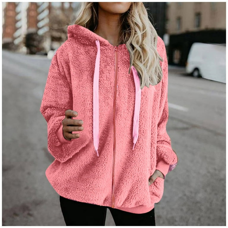 Aayomet Winter Coat Winter Clothes for Women,2023 Fashion Warm Coats Casual  Fuzzy Sherpa Jackets Hoodies Pullover Plus Size Plush Tops,Pink M 