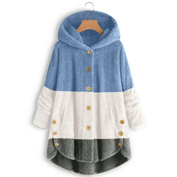 Aayomet Winter Coat Women's Casual Flannel Plaid Wool Blend Plaid Hooded Coat Loose Long Sleeve Midi Jacket Outerwear with Belt,Blue XXL