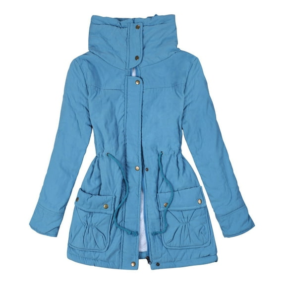 Aayomet Winter Coat Women's Padded Jacket, Thicken Parka Fur Vegan Down Long Parka Winter Jacket Warm Hooded Outwear,Blue M