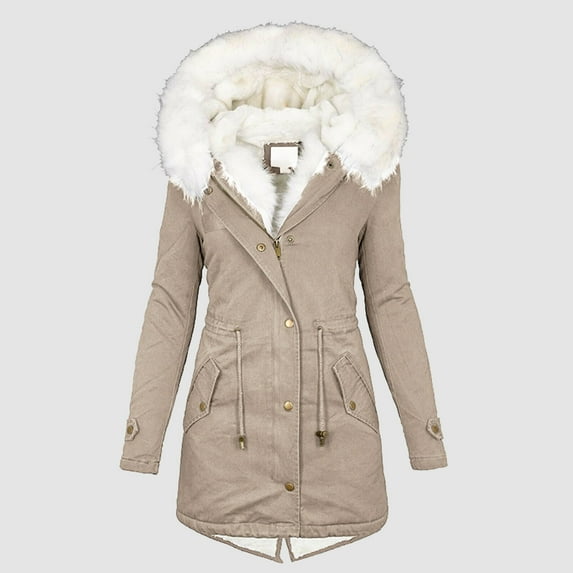 Aayomet Winter Coats For Women Plus Size Women's Winter Long Casual Jacket, Hooded Zip Warm Parker, Slim Fit Long Sleeve Pocket Coat,Khaki XL