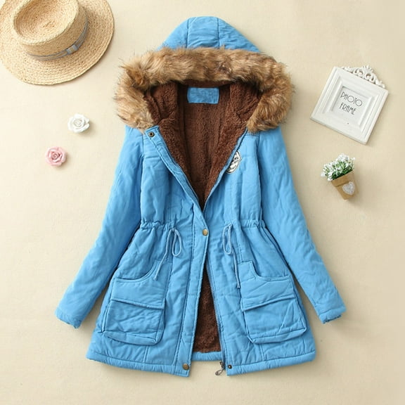 Aayomet Winter Coats For Women Women's Winter Warm Coat Hoodie Parkas Overcoat Outwear Jacket with Drawstring,Sky Blue M