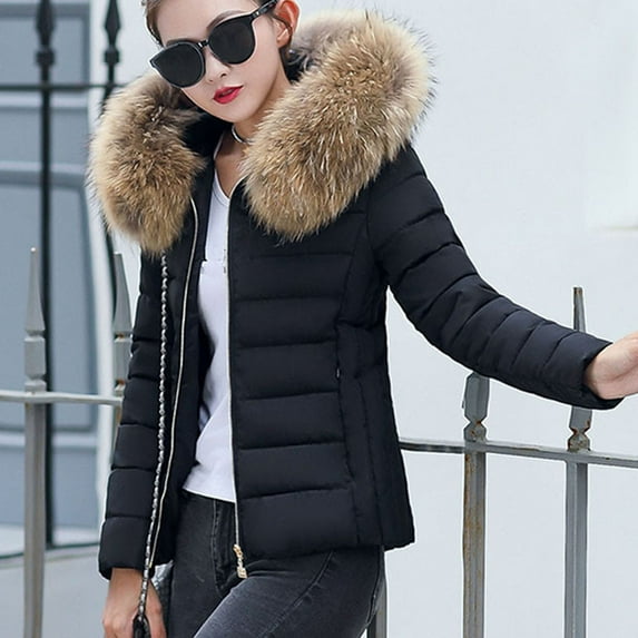 Aayomet Winter Coats For Women 2022 Women's Plus Size Winter Coat Warm long Puffer Jacket Classic Water-Repellent Thicken Parka with Removable Fur Hood,Black L