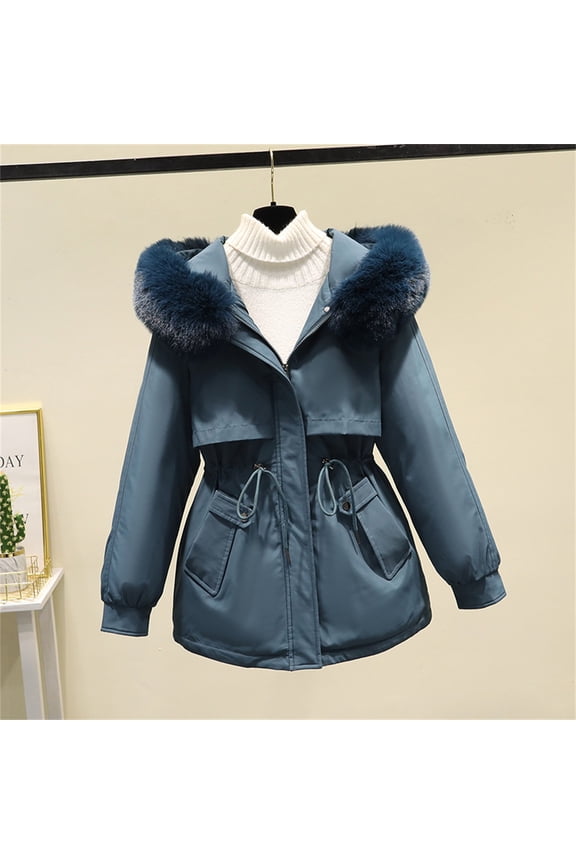 "Aayomet Winter Coats For Women Plus Size Women's Wool Blend Coat Oversized Plush Button-Front Coat Waist Belt Notched Lapel Single Winter Outwear,Blue XL"