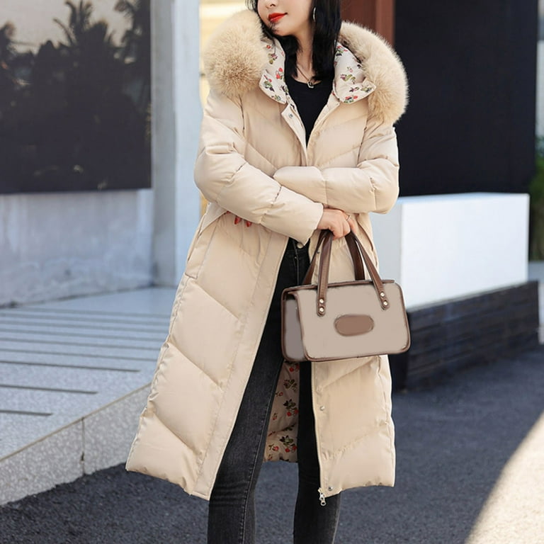 Aayomet Winter Coats for Women 2023 Women's Jackets Trendy Long Sleeves  Lapel Mid-Length Button Woolen Coat Solid Slim Fit Mid Length Jacket,Beige M