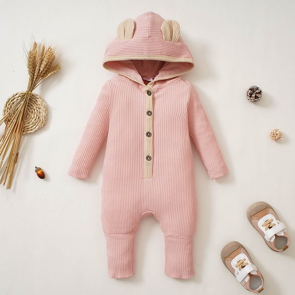 Aayomet Winter Rompers Baby Boy Baby Snug Fit Footed Cotton One-Piece Romper Jumpsuit,Pink 3-6 Months