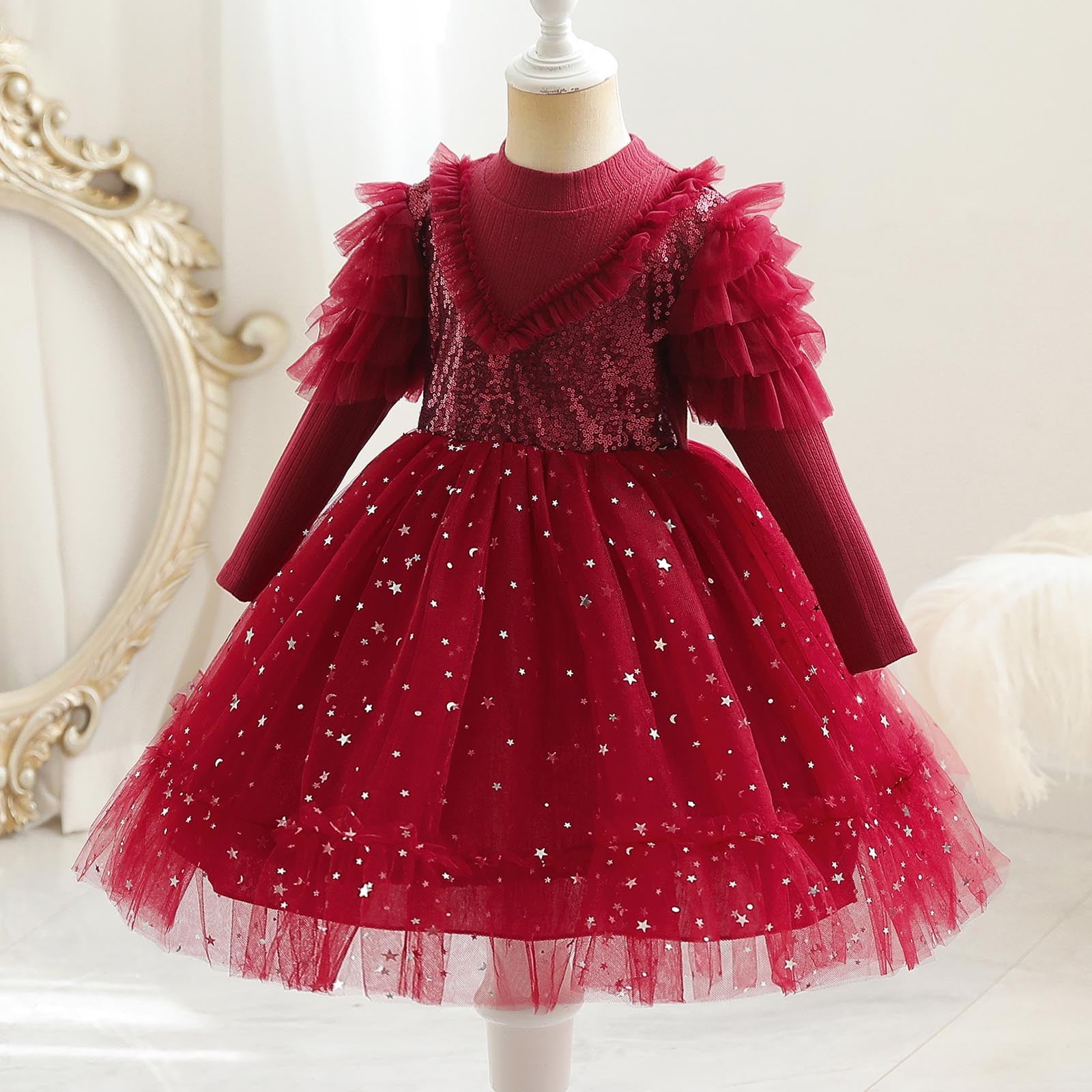 Buy Red Net Frock for Girls with Sequins Work – Mumkins