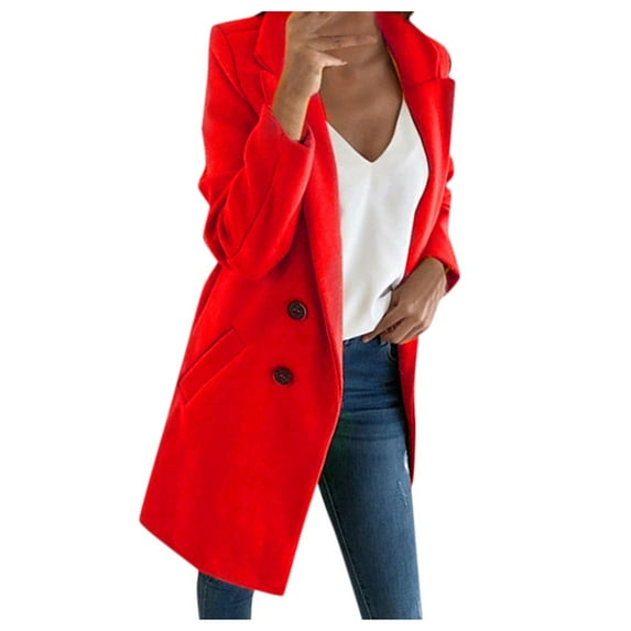 Aayomet Winter Trench Coat Women Windproof Classic Lapel Slim Overcoat Wool Coat Blouse,Red XL