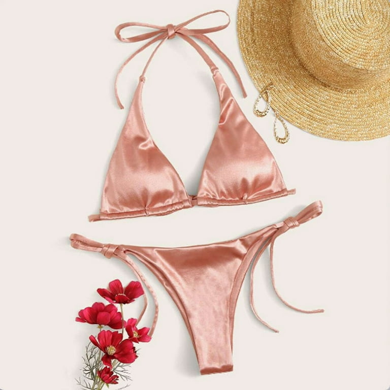 Aayomet Women Bandeau Bandage Bikini Set Push Up Brazilian Swimwear  Beachwear Swimsuit Bikiniwear Bikini for Teens,Pink Large