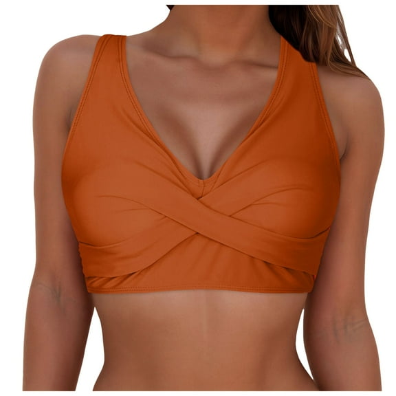 Aayomet Women Bikini Top Push Up Swim Top Halter Retro Bathing Suit Top Padded Swimsuit Top Only（Orange, XXL)