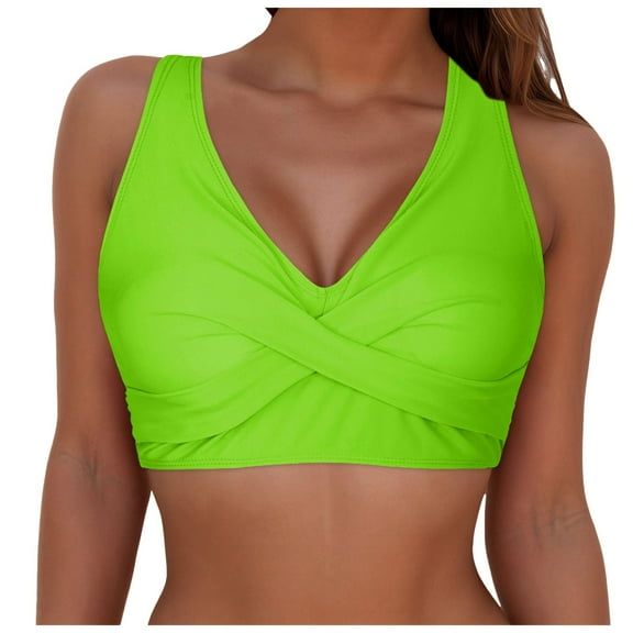 Aayomet Women Bikini Top Push Up Swim Top Halter Retro Bathing Suit Top Padded Swimsuit Top Only（Yellow, XL)