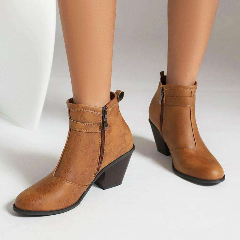 Aayomet Women Boots Solid Color Comfortable Heel Mid Cylinder