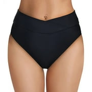 Aayomet Women High Waisted Bikini Bottoms High Cut Swim Bottom Full Coverage Swimsuit Bottom Bathing Suit Shirt And Shorts,Black S
