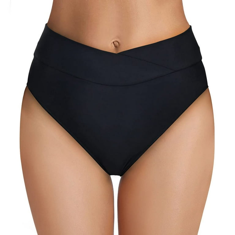 Aayomet Women High Waisted Bikini Bottoms High Cut Swim Bottom Full  Coverage Swimsuit Bottom Bathing Suit Shirt And Shorts,Black S 