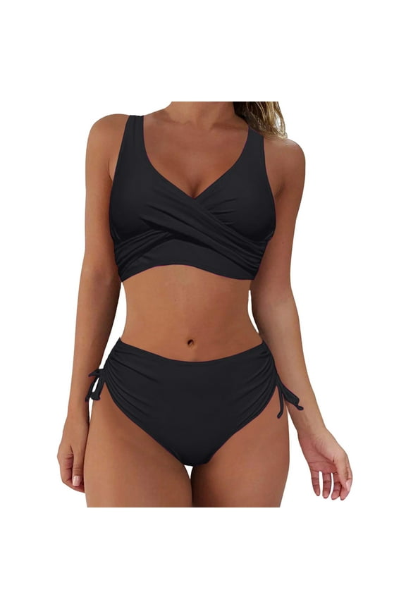 Women High Waisted Bikini Push Up Two Piece Swimsuits Vintage Swimsuit Two plus Size Bikini for Women Sunflower,Black X-Large
