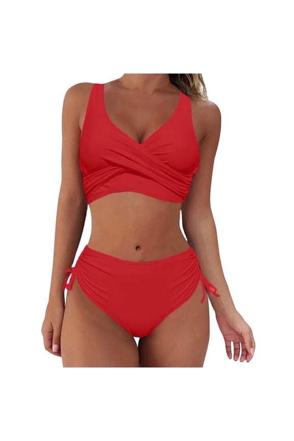 Women High Waisted Bikini Push Up Two Piece Swimsuits Vintage Swimsuit Two plus Size Bikini for Women Sunflower,Red Large