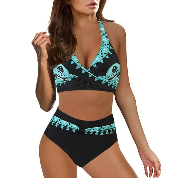 Aayomet Women High Waisted Bikini Sets Two Piece Swimsuit Push Up Twist Front Ruched Bathing Suit (Dark Blue, S)