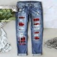 thumbnail image 1 of Aayomet Women Jean Jumper Pants Women's Autumn And Winter Valentine's Day Jeans Printed Hole Thickened Trousers,Red S, 1 of 3