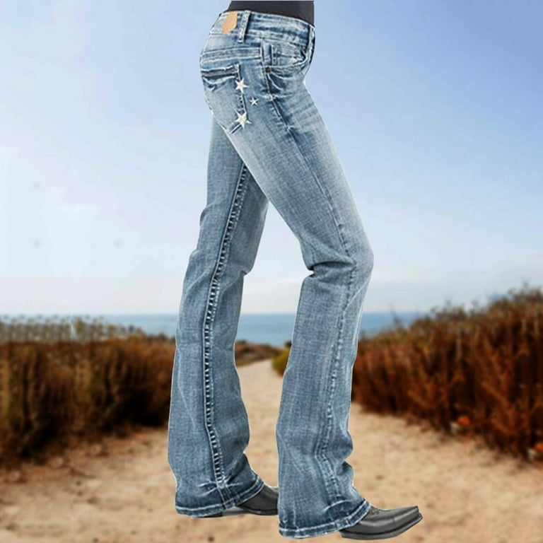 Aayomet Women Jeans Bootcut Stretch Women Pull-on Distressed Denim Joggers Elastic  Waist Stretch Pants,Light Blue XXL 