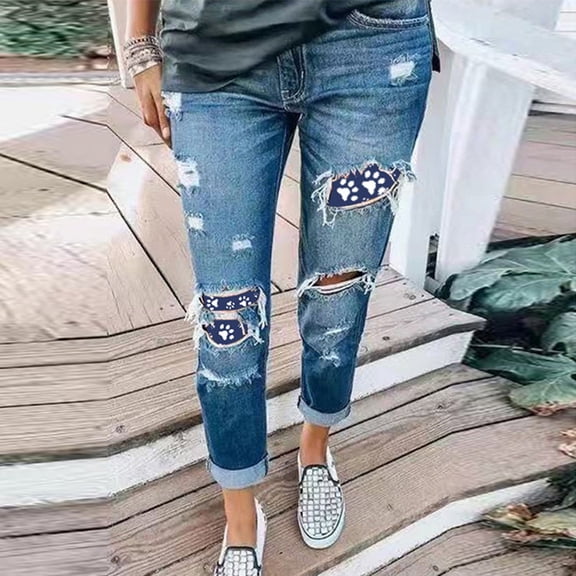 Aayomet Women Jeans Plus Size Jeans for Women High Waisted Stretch Ripped Casual Distressed Skinny Jeans Capri Pants,Blue XS