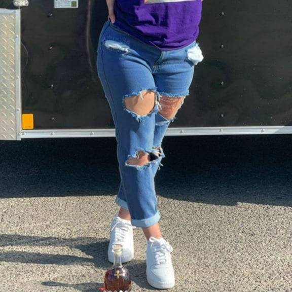 Aayomet Women Jeans Stretchy Women's High Rise Skinny Stretch Ripped Jeans High Waisted Destroyed Denim Pants,Dark Blue XXL